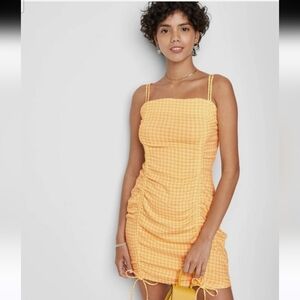 WILD FABLE Gingham Ruched Dress In Yellow/pink. Size XS NWT